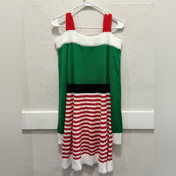 Planet Gold Christmas Elf Cold Shoulder Knit Dress (Flaws) Large - Picture 6 of 8